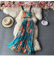Seaside Holiday Floral Print Spaghetti-Strap Camisole Top Sleeveless Two-piece Suit