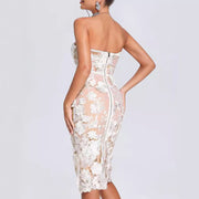 Elegant Lace Three-Dimensional Flower Bomb Dress