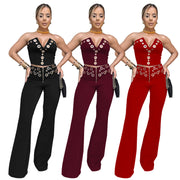 Fashion Women's Wear Sexy Tube Top Eyelet Metal Buckle JumpSuit