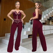 Fashion Women's Wear Sexy Tube Top Eyelet Metal Buckle JumpSuit