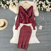 Women's Shimmer Sweater Skirt Two-Piece Set