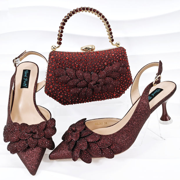 Ladies Leaf Shoes and Purse Set Handmade Wine Glass Heel