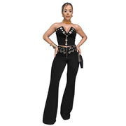 Fashion Women's Wear Sexy Tube Top Eyelet Metal Buckle JumpSuit