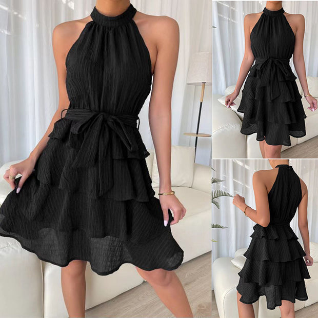 Women's Halterneck Sleeveless Ruffle Dress