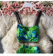 Seaside Holiday Floral Print Spaghetti-Strap Camisole Top Sleeveless Two-piece Suit