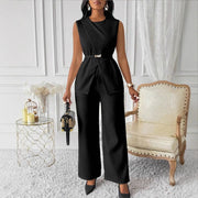 Women's Sleeveless Two-piece Pants Suit w/Belt