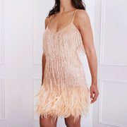 Women's Elegant Sequins & Feathers Evening/Party Dress