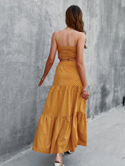 Women's Yellow Polka Dot Grain Condole Belt Dress