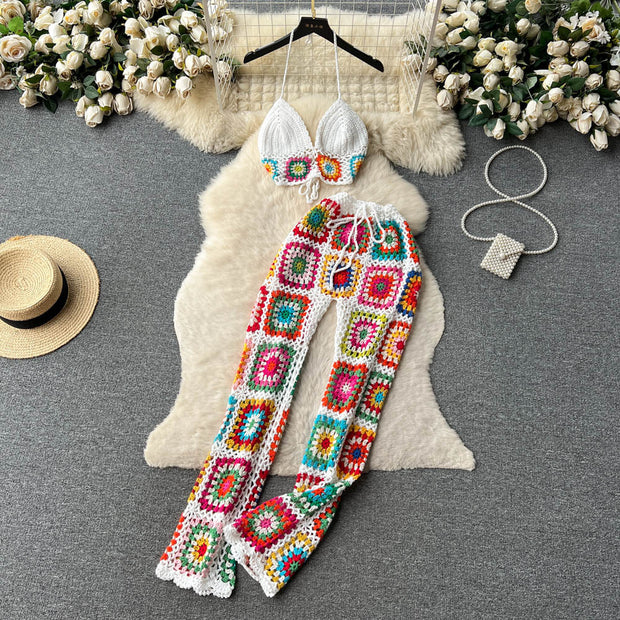 New Heavy Industry Crocheted  Wide Legged Two-Piece Set