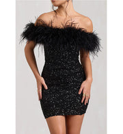 Feather Sequins Evening Dress
