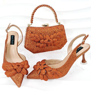 Ladies Leaf Shoes and Purse Set Handmade Wine Glass Heel