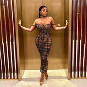 Fashion Royce Rolls Striped See-Through 2-Piece Dress Set