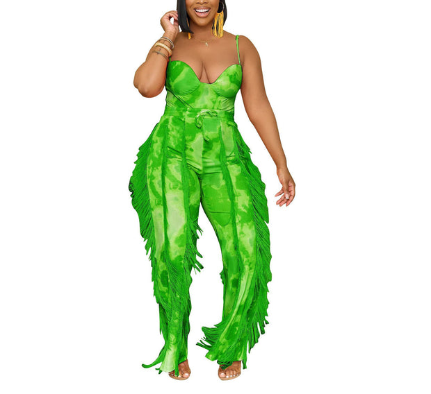 Women's Tinsel Tassel Sling Jumpsuit Two-Piece Set