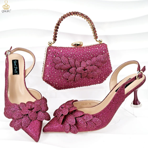 Ladies Leaf Shoes and Purse Set Handmade Wine Glass Heel