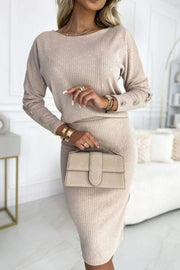 Women's Button Sleeved Solid Colored Dress