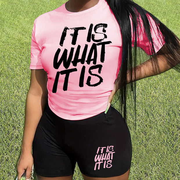 Women's "It Is What It Is" Casual Two-Piece Short Set