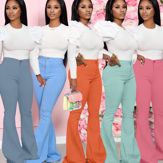 Women's Solid Color 2-Piece Bell-Bottom Pants Suit