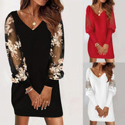 Lace Long-Sleeved V-Neck Splicing Dress