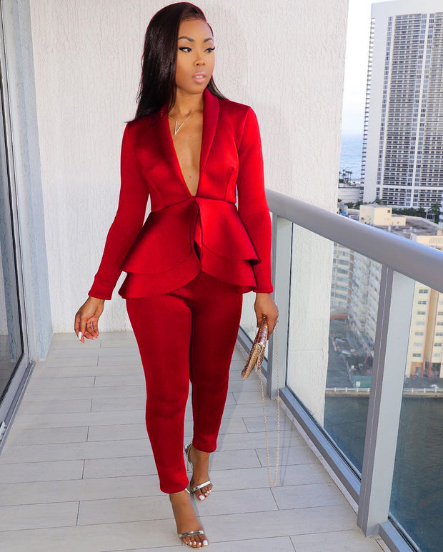 Women's Ruffle Shore 2 Piece Pants Suit