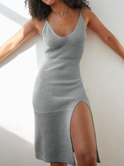 Knitted Hollow Sling Slit Dress