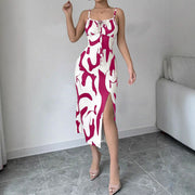 Summer Printed Suspender Split Dress Fashion Slim Lace-up Long Dresses For Women Clothing
