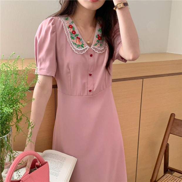 Embroidered Lapel Dress For Women