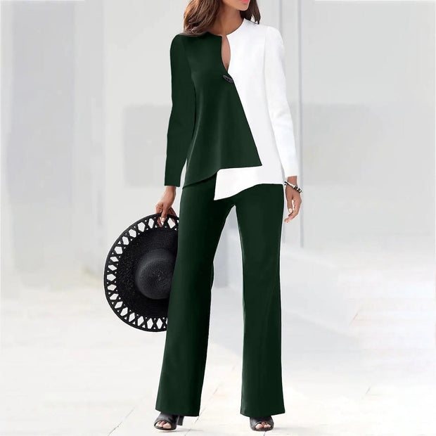 Women's Fashionable Casual Contrasting Loose Pants Set