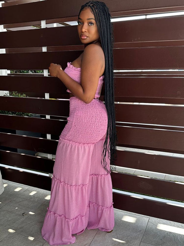 Women's Smocking Strapless Pants Two-Piece Suit
