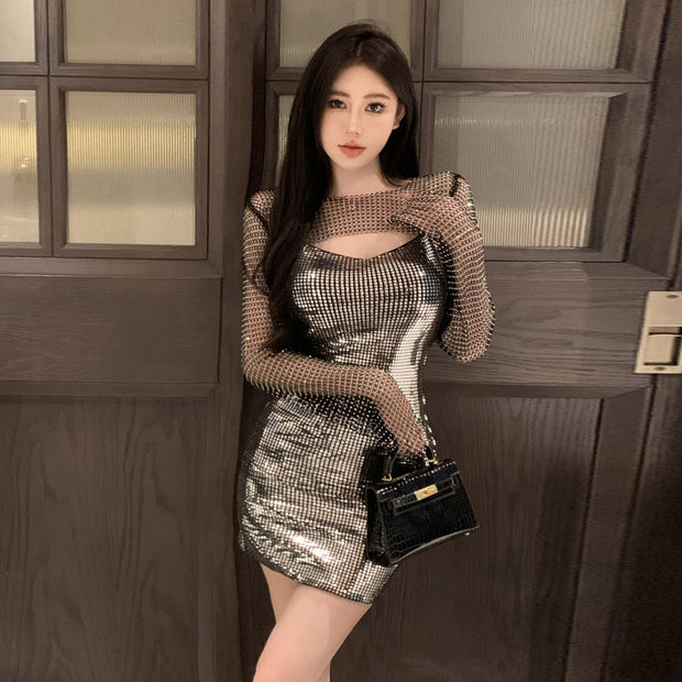 Women's Clothing Net Drill Sun Protection Clothing Sequin Sling Dress Suit