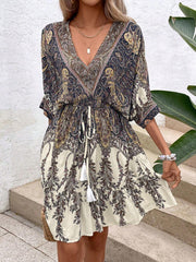 Paisley Print Batwing Tassel Dress