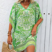 Women's Paisley Print Batwing Sleeve Loose Cover-Up Dress