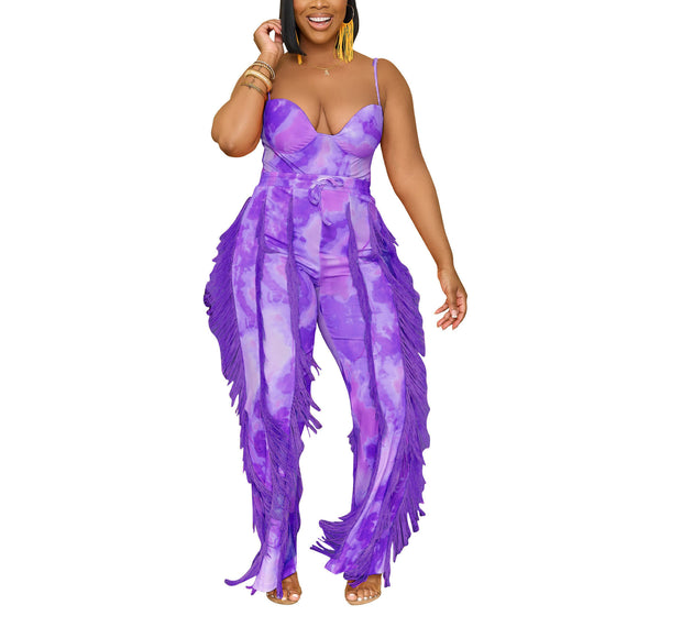 Women's Tinsel Tassel Sling Jumpsuit Two-Piece Set