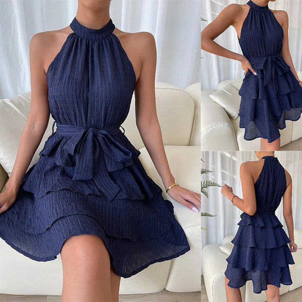 Women's Halterneck Sleeveless Ruffle Dress