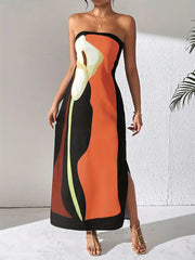 Elegant Print Slit  Dress For Women
