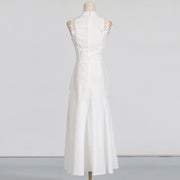 Round Neck Sleeveless Waist Lace Stitching Solid Color Dress