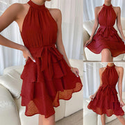 Women's Halterneck Sleeveless Ruffle Dress