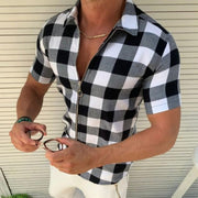 Plaid T Shirt Mens Zipper Short Sleeve Shirts Summer Men Clothing